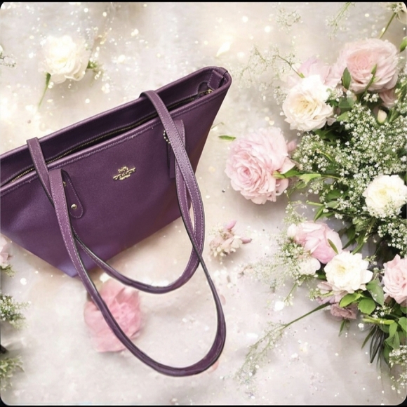 Coach City Zip Tote Purple Saffiano Leather Bag (Style Number F58846) EUC - Picture 12 of 16